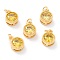 Real 18K Gold Plated Brass Inlaid Cubic Zirconia Charms, with Jump Ring, Long-Lasting Plated, Flat Round, Yellow, 9.5x7x4mm, Jump Ring: 4x0.5mm, 2.5mm Inner Diameter