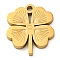 304 Stainless Steel Charms, Clover Charm, Ion Plating(IP), Golden, 14x12x1.5mm, Hole: 1.2mm