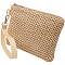 Straw Plaited Cosmetic Zipper Bags, Sandbeach Clutch Bags, Rectangle, BurlyWood, 21x15x1cm