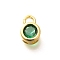 Brass Micro Pave Cubic Zirconia Connector Charms, Cadmium Free & Nickel Free & Lead Free, Real 18K Gold Plated, Flat Round, Green, 8x6x4.5mm, Hole: 1.6mm
