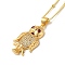 Brass Micro Pave Cubic Clear Zirconia Pendants Necklaces, Curb Chain Necklaces, Real 18K Gold Plated, Owl, 17.32 inch(44cm)