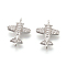 Brass Micro Pave Cubic Zirconia Links, Lead Free & Cadmium Free & Nickel Free, Propeller Airplane, Real Platinum Plated, 12.5x16.5x3mm, Hole: 0.8mm