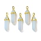 Opalite Pointed Pendants, with Random Brass Pendant Hexagon Bead Cap Bails, Golden, Bullet, 38.5~40x12~12.5x10~11mm, Hole: 3x4.5mm