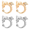 4Pcs 2 Colors Brass Micro Pave Clear Cubic Zirconia Pendants, Dragon Charms, Real Gold Plated & Real Platinum Plated, 18x19x2.5mm, Hole: 1mm, 2pcs/color
