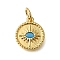 Rack Plating Brass Micro Pave Cubic Zirconia Pendants, Long-Lasting Plated, Lead Free & Cadmium Free, Flat Round Charms, with Jump Ring, Real 18K Gold Plated, 12x10x2mm, Hole: 3mm