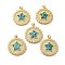 Rack Plating Brass Micro Pave Cubic Zirconia Pendants, with Synthetic Opal, with Jump Ring, Lead Free & Cadmium Free, Long-Lasting Plated, Flat Round with Star, Real 18K Gold Plated, 26.5x24.5x3.6mm, Hole: 5x3.6mm