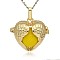Golden Tone Brass Hollow Heart Cage Pendants, with No Hole Spray Painted Brass Ball Beads, Gold, 28x30x16mm, Hole: 3x8mm