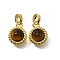 Natural Tiger Eye Pendants, Half Round Charms, with Brass Settings, Real 18K Gold Plated, 13x10x4.5mm, Hole: 5x3mm