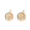 Brass Micro Pave Cubic Zirconia Pendants, Long-Lasting Plated, Flat Round with Tree of Life, Colorful, Golden, 21x18x3mm, Hole: 5x3mm