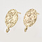 Brass Stud Earring Findings, with Loop, Nickel Free, Oval, Real 18K Gold Plated, 16x8.5mm, Hole: 1.8mm, Pin: 0.8mm