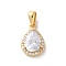 Brass Micro Pave Clear Cubic Zirconia Pendants, Teardrop Charms, Rack Plating, Long-Lasting Plated, Lead Free & Cadmium Free, Real 18K Gold Plated, 13.5x9x4mm, Hole: 4x2.5mm