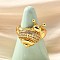 Brass Micro Pave Clear Cubic Zirconia Open Cuff Rings for Women, Cadmium Free & Lead Free, Snail, Real 16K Gold Plated, Adjustable; 24x20mm
