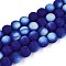 Frosted Opaque Glass Beads Strands, Round, Half Plated, AB Color Plated, Dark Blue, 9.5~10mm, Hole: 1.2mm, about 39~41pcs/strand, 14.57~15.75 inch(37~40cm)