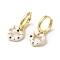 Heart Real 18K Gold Plated Brass Dangle Hoop Earrings, with Cubic Zirconia and Enamel, White, 21.5x11.5mm