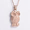 Stainless Steel Cute Owl Pendant Necklaces, Rose Gold