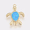 Synthetic Opal Links connectors, with Brass Findings, Turtle, Golden, Cyan, 17x13x2mm, Hole: 1mm