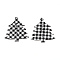 Christmas Theme Single-Sided Printed Wood Big Pendants, Christmas Tree with Tartan Pattern, Black, 79x73x2mm, Hole: 3.5mm