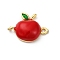 Brass Red Enamel Connector Charms, Fruits Links for Teachers' Day, Real 18K Gold Plated, Rack Plating, Long-Lasting Plated, Cadmium Free & Lead Free, Apple, 13x17x5mm, Hole: 1.4mm and 1.6mm