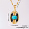 Vintage Brass Pave Synthetic Turquoise & Clear Cubic Zirconia Oval Pendant Necklaces, with Black Enamel, Golden, 15.75 inch(40cm)