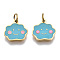316 Surgical Stainless Steel Enamel Charms, with Jump Rings, Cloud, Sky Blue, Real 14K Gold Plated, 9.5x9.5x0.5mm, Jump Ring: 3.8x0.6mm, 2.6mm inner diameter