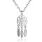 Tarnish Resistant 201 Stainless Steel Pendants Necklaces, Flower & Feather, Stainless Steel Color, 16.3 inch(40cm)