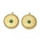 Natural African Jade Pendants, Flat Round Charms, with PVD Vacuum Plating Real 18K Gold Plated 201 Stainless Steel Findings, 20.5x18.5x3mm, Hole: 1.5mm