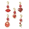 Valentine's Day Alloy Enamel Pendants Decoratios, with Round Resin Beads and Stainless Steel Lobster Claw Clasps, Mixed Shapes, Red, 37~46mm