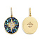 Brass Micro Pave Clear Cubic Zirconia Pendants, with Shell and Enamel, Real 18K Gold Plated, Nickel Free, Oval with Star, Black, 22x16x2mm, Hole: 4x6mm