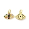 Brass Micro Pave Colorful Cubic Zirconia Charms, Cadmium Free & Nickel Free & Lead Free, with Jump Ring, Eye Charms, Real 18K Gold Plated, 10x13x2.5mm, Hole: 3.2mm