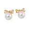 Brass Micro Pave Cubic Zirconia Pendants, with ABS Plastic Pearl, Bowknot, Real 18K Gold Plated, 17.5x16x12mm, Hole: 1mm