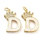 Brass Micro Pave Clear Cubic Zirconia Pendants, Cadmium Free & Lead Free, with Synthetic Opal, Real 18K Gold Plated, with Jump Ring, Letter D, 26.5~33x14~23.5x3.5~4.5mm, Hole: 4.5mm