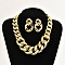 Alloy & CCB Plastic Curb Chain Necklace & Stud Dangle Earrings Sets, Gold, 460mm