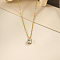 Fashionable Stainless Steel Rhinestone Flat Round Pendant Necklaces for Women, Various Options, Ideal Gift, Golden, Crystal, 17.72 inch(45cm)