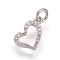 Brass Micro Pave Cubic Zirconia Pendants, Heart Charms, Platinum, 12.5x8x2mm, Hole: 3mm