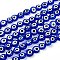 Handmade Evil Eye Lampwork Flat Round Bead Strands, Blue, 8x3.2mm, Hole: 1mm, about 48pcs/strand, 13.98''(35.5cm)