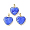 Handmade Lampwork Pendants, with Brass Findings, Long-Lasting Plated, Lead Free & Cadmium Free, Heart Charms, Royal Blue, 28x26x4mm, Hole: 6.5x4mm