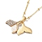 Fishtail Shape Brass Micro Pave Cubic Zirconia Pendant Necklaces, with Shell for Women, Light Gold, 17.13 inch(435mm)