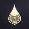 201 Stainless Steel Big Pendants, teardrop, with Flower, Golden, 57x35x1mm, Hole: 1.6mm