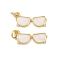 Brass Enamel Pendants, Eyeglasses Charms, with Jump Ring, Cadmium Free & Lead Free, Real 18K Gold Plated, Floral White, 8.5x19x1.5mm, Hole: 3mm