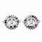 Brass Micro Pave Colorful Cubic Zirconia Links Connectors, Cadmium Free & Nickel Free & Lead Free, Flat Round with Nun, with Word, Real Platinum Plated, 20.5x25.5x2.5mm, Hole: 1.6mm