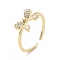 Clear Cubic Zirconia Bowknot Open Cuff Ring, Brass Jewelry for Women, Cadmium Free & Lead Free, Golden, Inner Diameter: 18mm