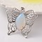 Butterfly Platinum Tone Brass Opalite Pendants, 43x45x7mm, Hole: 9x5mm