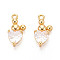 Brass Micro Pave Cubic Zirconia Pendants, Heart, Real 18K Gold Plated, 16x8x4.5mm, Hole: 1.4mm