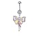 304 Stainless Steel Pave Clear Cubic Zirconia Enamel Bowknot Curved Barbell Dangle Belly Rings, Stainless Steel Color, Colorful, Bar Length: 10mm, Pin: 1.6mm