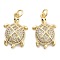 Brass Pave Clear Cubic Zirconia Pendants, Cadmium Free & Lead Free, Tortoise, with Jump Ring, Tortoise, 21x14x5mm, Hole: 5mm