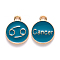 Alloy Enamel Pendants, Cadmium Free & Lead Free, Flat Round with Constellation, Light Gold, Dark Cyan, Cancer, 22x18x2mm, Hole: 1.5mm