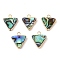 Natural Paua Shell Pendants, Triangle Charms with Brass Edge, Golden, 17x14.5x3.5mm, Hole: 1.8mm