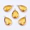 Golden Tone Brass Glass Teardrop Pendants, Faceted, Yellow, 18x10x5mm, Hole: 2mm