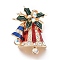 Golden Plated Alloy Brooches, with Rhinestone and Enamel, Christmas Bell, for Christmas, Colorful, 42.5x29.5x9.5mm, Pin: 0.8mm