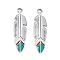 40Pcs Alloy Enamel Pendants, Feather, Platinum, 33.5x10x2mm, Hole: 2mm